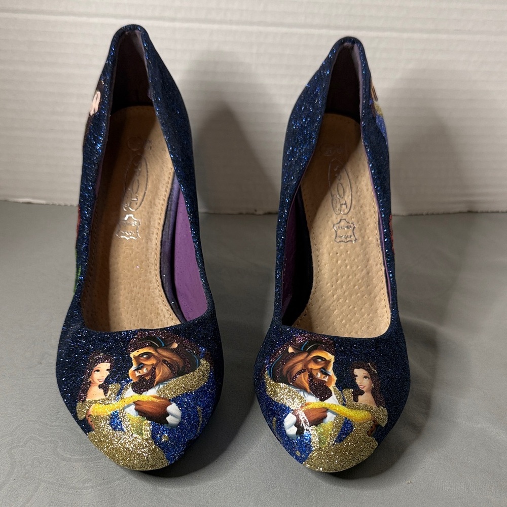 Beauty & The Beast Women 8 Blue & Gold Sparkly Princess Party Wedding Prom Shoes